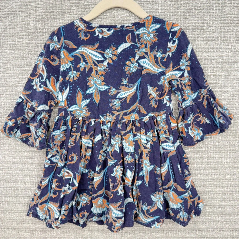Tucker Tate Girls Blue Orange Floral Print Bell Sleeve Square‎ Neck Dress Size 2